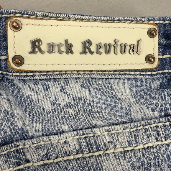 Rock Revival Short Women's 26x3 Light Blue Lace Print Lydia Easy Short Western - Picture 5 of 14